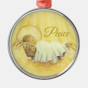 Jesus in Manger Weihnachts-Keramik Ornament Aus Metall