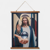 Jesus in neokubistischer Elegance Modernes Abstrak Wandteppich Mit Holzrahmen (Vorderseite)