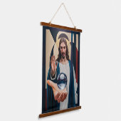 Jesus in neokubistischer Elegance Modernes Abstrak Wandteppich Mit Holzrahmen (Gewinkelt)
