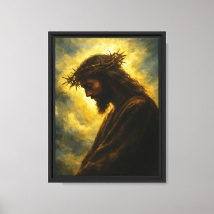 Jesus in Stille mit Krone und goldenem Licht Leinwanddruck