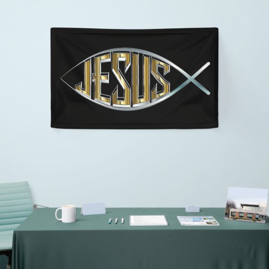 Jesus innerhalb eines Fisch-Symbols Banner (Messeveranstaltung)