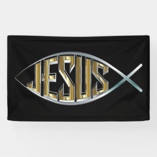 Jesus innerhalb eines Fisch-Symbols Banner