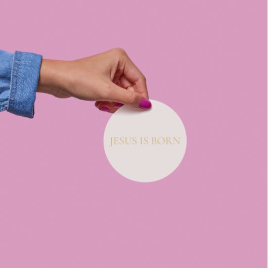 JESUS IS BORN Cream Christmas Sticker #2