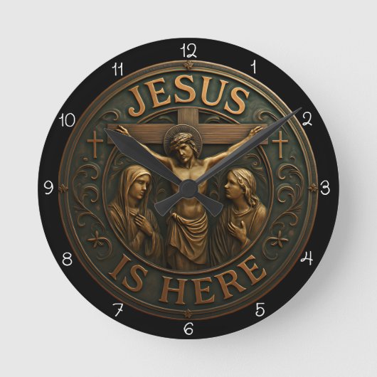 Jesus Is Here Religious  Runde Wanduhr (Vorderseite)