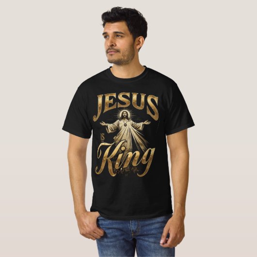 Jesus Is King Elegant Gold Script Christian T-Shirt (Vorne ganz)