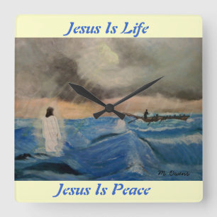 Jesus Is Life...Jesus Is Peace Wall Clock Quadratische Wanduhr