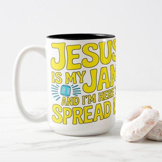 Jesus Is My Jam Funny Christian Faith Music Zweifarbige Tasse (Mit Donut)
