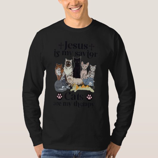 Jesus Is My Savior Cats Are My Therapy T-Shirt (Vorderseite)