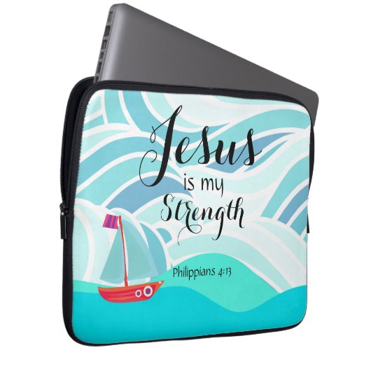 Jesus is my Strength Laptopschutzhülle (Vorne Rechts)