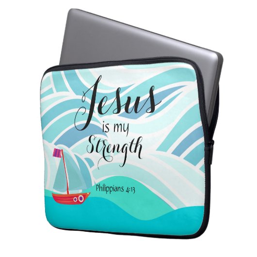 Jesus is my Strength Laptopschutzhülle (Vorderseite Links)