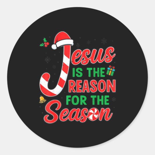 Jesus Is Reason For Season Christian Christmas Pjs Runder Aufkleber (Vorderseite)
