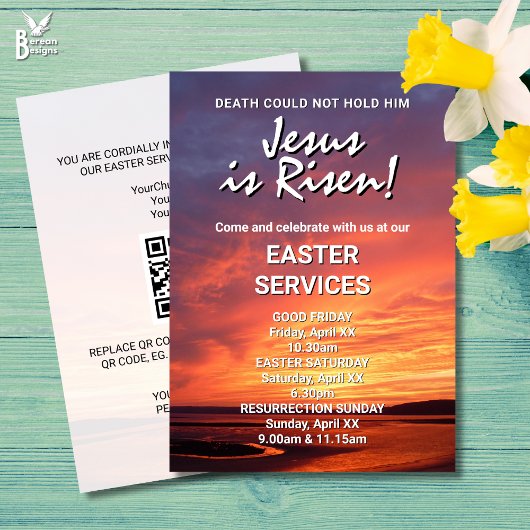 JESUS IS RISEN Custom CHURCH SERVICES Easter Einladung