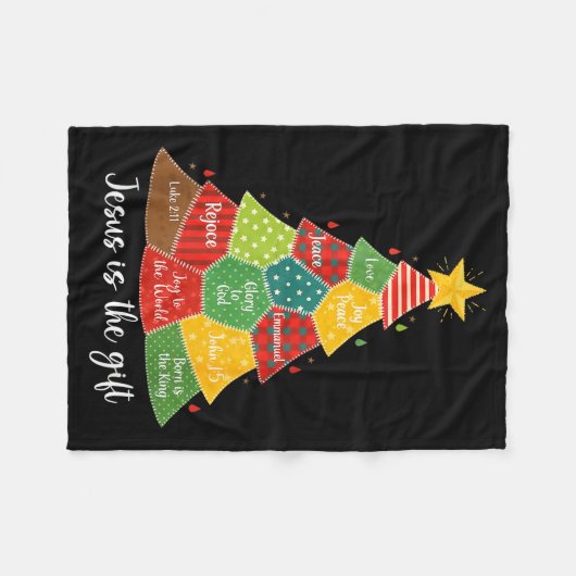 Jesus Is The Gift Christmas Tree Patchwork Scriptu Fleecedecke (Vorderseite (Horizontal))