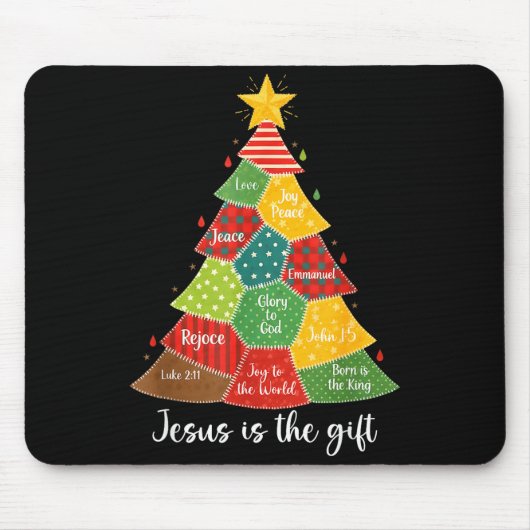 Jesus Is The Gift Christmas Tree Patchwork Scriptu Mousepad (Vorne)