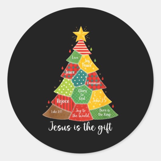 Jesus Is The Gift Christmas Tree Patchwork Scriptu Runder Aufkleber (Vorderseite)