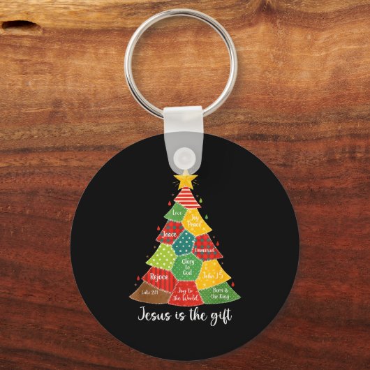 Jesus Is The Gift Christmas Tree Patchwork Scriptu Schlüsselanhänger (Vorderseite)