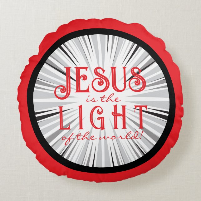 Jesus is the Light Ornament- Red/Black Rundes Kissen (Vorderseite)