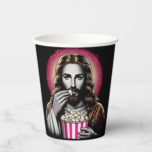 Jesus isst Popcorn Papier Tasse! Pappbecher (Vorderseite)