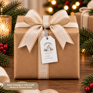 Jesus ist das Geschenk Whimsical Weihnachtskrippen Geschenkanhänger
