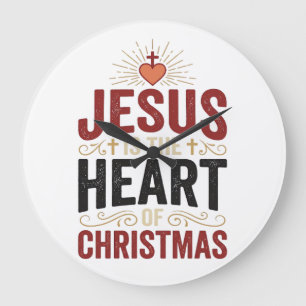 Jesus ist das Herz des Weihnachten Vintage-Shirt Große Wanduhr