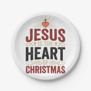 Jesus ist das Herz des Weihnachten Vintage-Shirt Pappteller