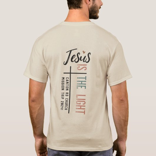 "Jesus ist das Licht", anpassbarer Abschnitt auf d T-Shirt (Rückseite)