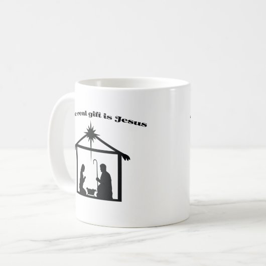 Jesus ist das wahre Geschenk Weihnachtskrippe Kaffeetasse (Vorderseite Links)