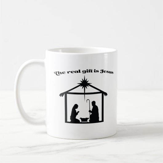 Jesus ist das wahre Geschenk Weihnachtskrippe Kaffeetasse (Links)