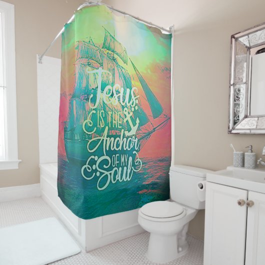 Jesus ist der Anker Duschvorhang (Beispiel)