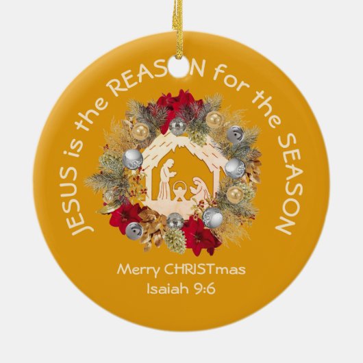 JESUS IST DER GRUND FÜR Christliche Weihnachten in Keramik Ornament (Hinten)