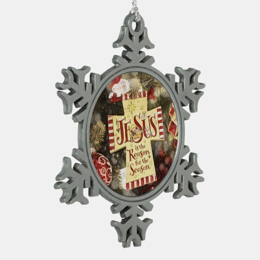 Jesus ist der Grund für die Saison Schneeflocken Zinn-Ornament (Links)