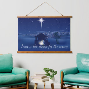 Jesus ist der Grund für die Weihnachtsgeschichte  Wandteppich Mit Holzrahmen