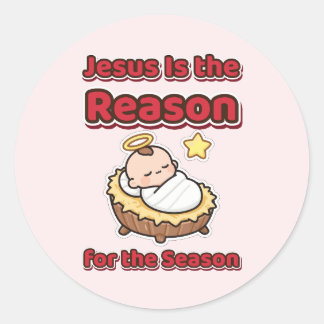 Jesus ist der Grund für die Weihnachtszeit Baby Je Runder Aufkleber