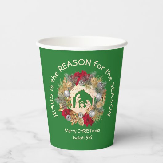 JESUS IST DER GRUND FÜR GRÜNDE GRÜNE Weihnachten Pappbecher (Rückseite)