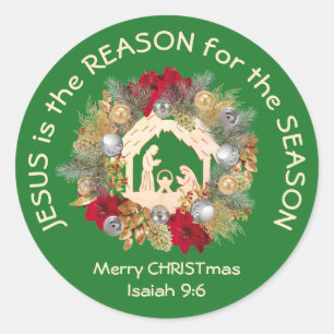 JESUS IST DER GRUND FÜR GRÜNDE GRÜNE Weihnachten Runder Aufkleber