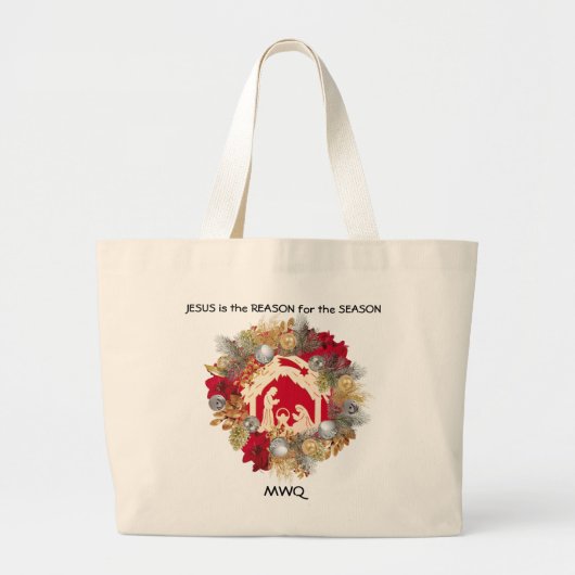 JESUS IST DER GRUND FÜR Monogram Weihnachtskrippe Jumbo Stoffbeutel (Vorne)
