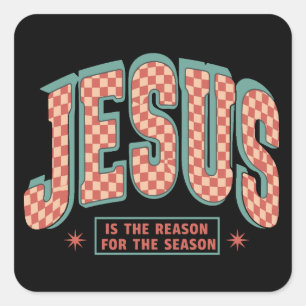 Jesus ist der Grund Weihnachten Christlich Retro  Quadratischer Aufkleber