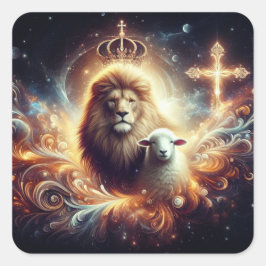 Jesus ist der Löwe und das Lamm Quadratischer Aufkleber