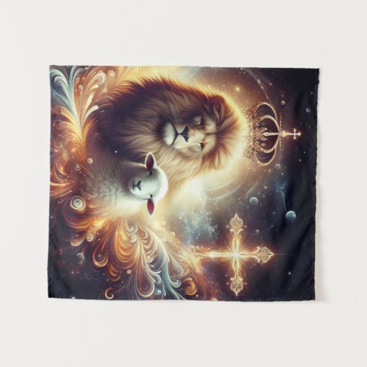 Jesus ist der Löwe und das Lamm Wandteppich (Vorderseite (Horizontal))