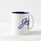 Jesus ist die Antwort Zweifarbige Tasse (VorderseiteRechts)
