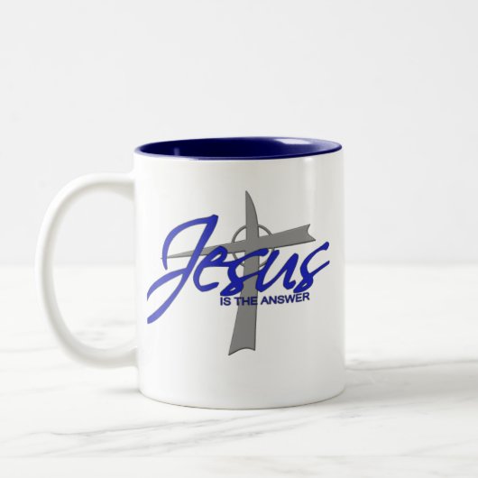 Jesus ist die Antwort Zweifarbige Tasse (Links)