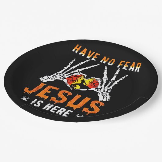 Jesus ist Herz-Skelett-Hand Pappteller (Schrägansicht)