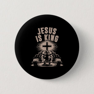 Jesus ist König Barbell Kreuz Lustiger Christliche Button