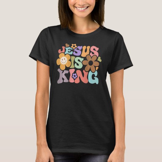 Jesus ist König Blume glückliche Gesichter Ästheti T-Shirt (Vorderseite)