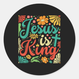 Jesus ist König Boho Blume Vintag Christlichen Gog Runder Aufkleber