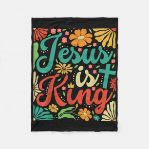 Jesus ist König Boho Blumen Vintage Christlich Gog Fleecedecke