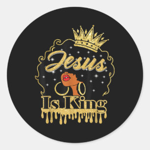 Jesus ist König Christliche Schwarze Frauen Afro A Runder Aufkleber