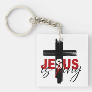 Jesus ist König – Fette Glaubensschrift mit Kreuz Schlüsselanhänger