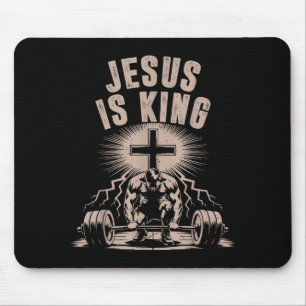 Jesus ist König Hantel Kreuz Lustig Christliches T Mousepad