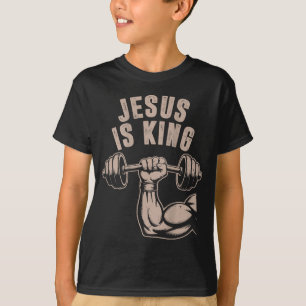 Jesus ist König Hantel Kreuz Lustiger Christlicher T-Shirt